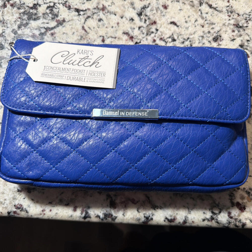 NEW DAMSEL Daphne Kari's Clutch Crossbody Blue Quilted Concealed Carry Purse